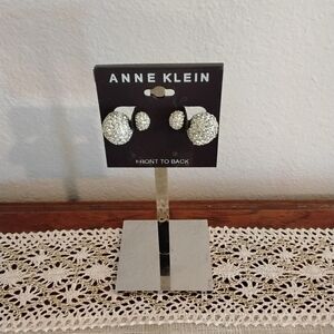 Anne Klein Silver Crystal Front-to-Back Earrings Set